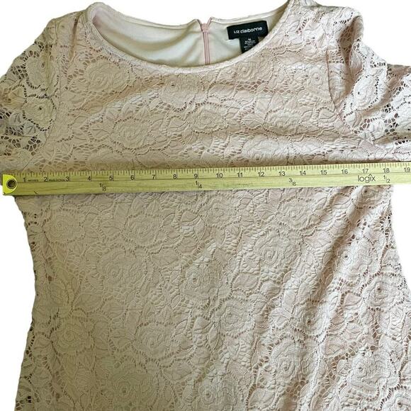 Liz Claiborne Pink Lace Bell Sleeve Shift Dress Size 10 - Picture 8 of 8